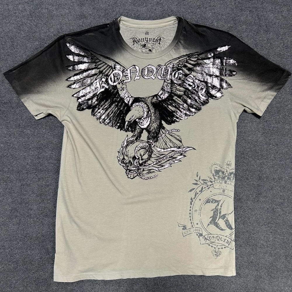 Men's Konquest Flaming Skull & Eagle Graphic Tee